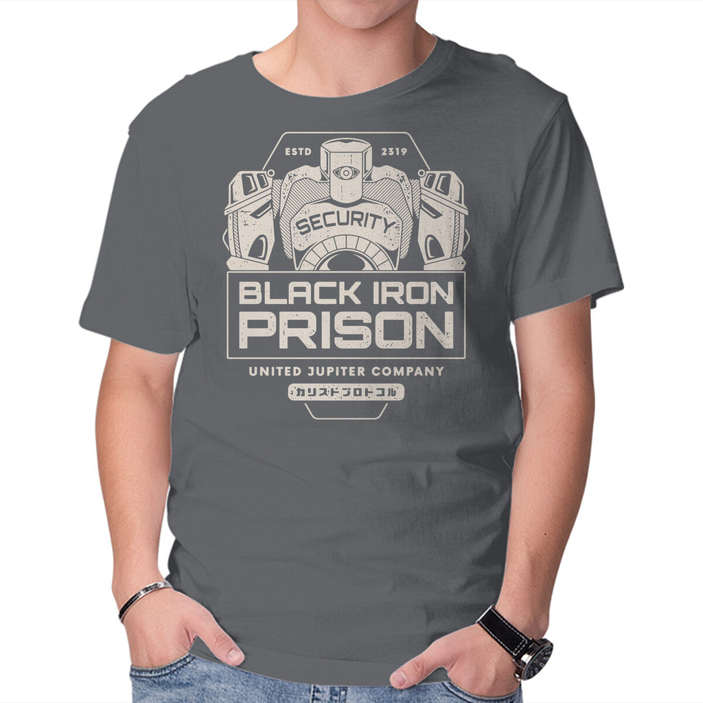 Prison Security Robots – Horror Graphic T-Shirt in charcoal, product display