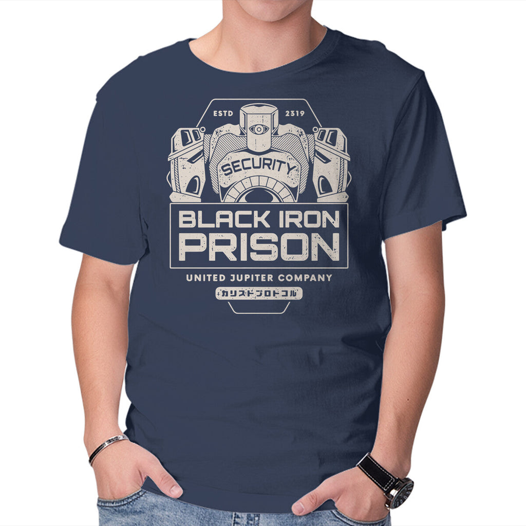 Prison Security Robots – Horror Graphic T-Shirt in navy, product display