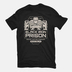 Prison Security Robots – Horror Graphic T-Shirt in black, flat-lay product view