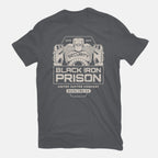 Prison Security Robots – Horror Graphic T-Shirt in charcoal, flat-lay product view