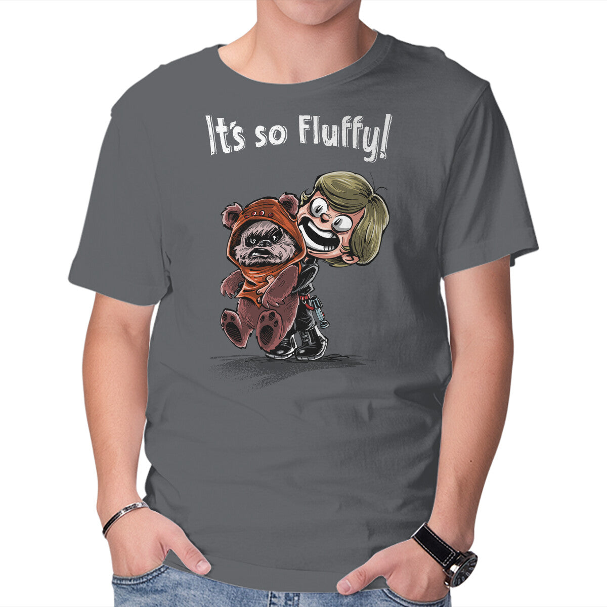 Star Fluffy – Sci-Fi Graphic T-Shirt in charcoal, product display