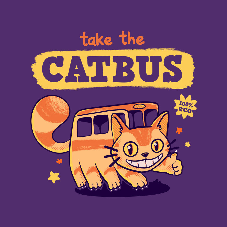 Take The Catbus – Anime Graphic T-Shirt design artwork for purple graphic T-shirt