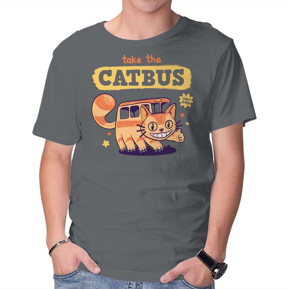Take The Catbus – Anime Graphic T-Shirt in charcoal, product display