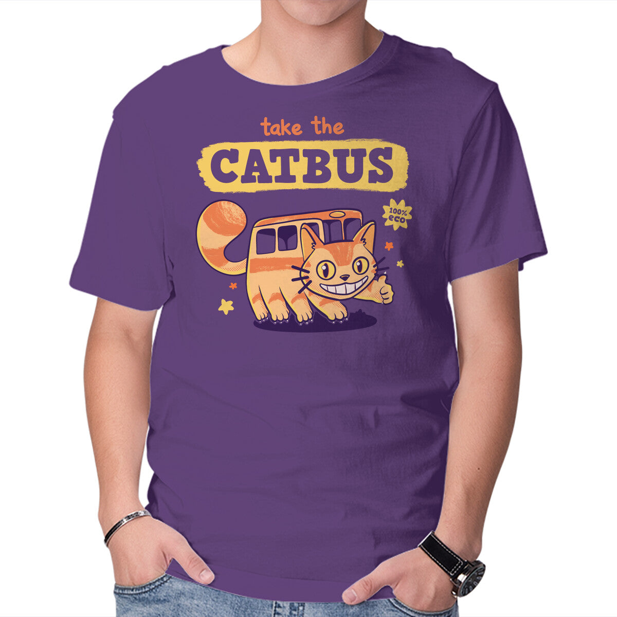 Take The Catbus – Anime Graphic T-Shirt in purple, product display