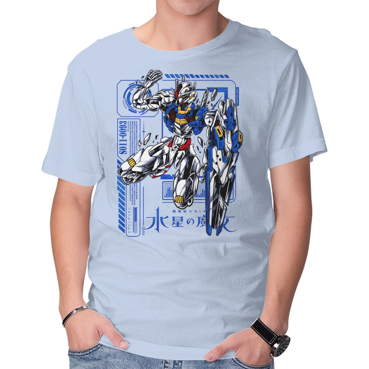 Broken Aerial – Anime Graphic T-Shirt in blue, product display
