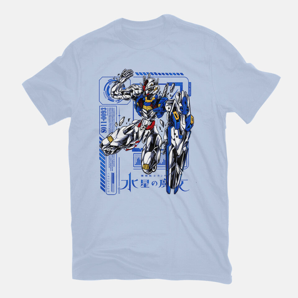 Broken Aerial – Anime Graphic T-Shirt in blue, flat-lay product view