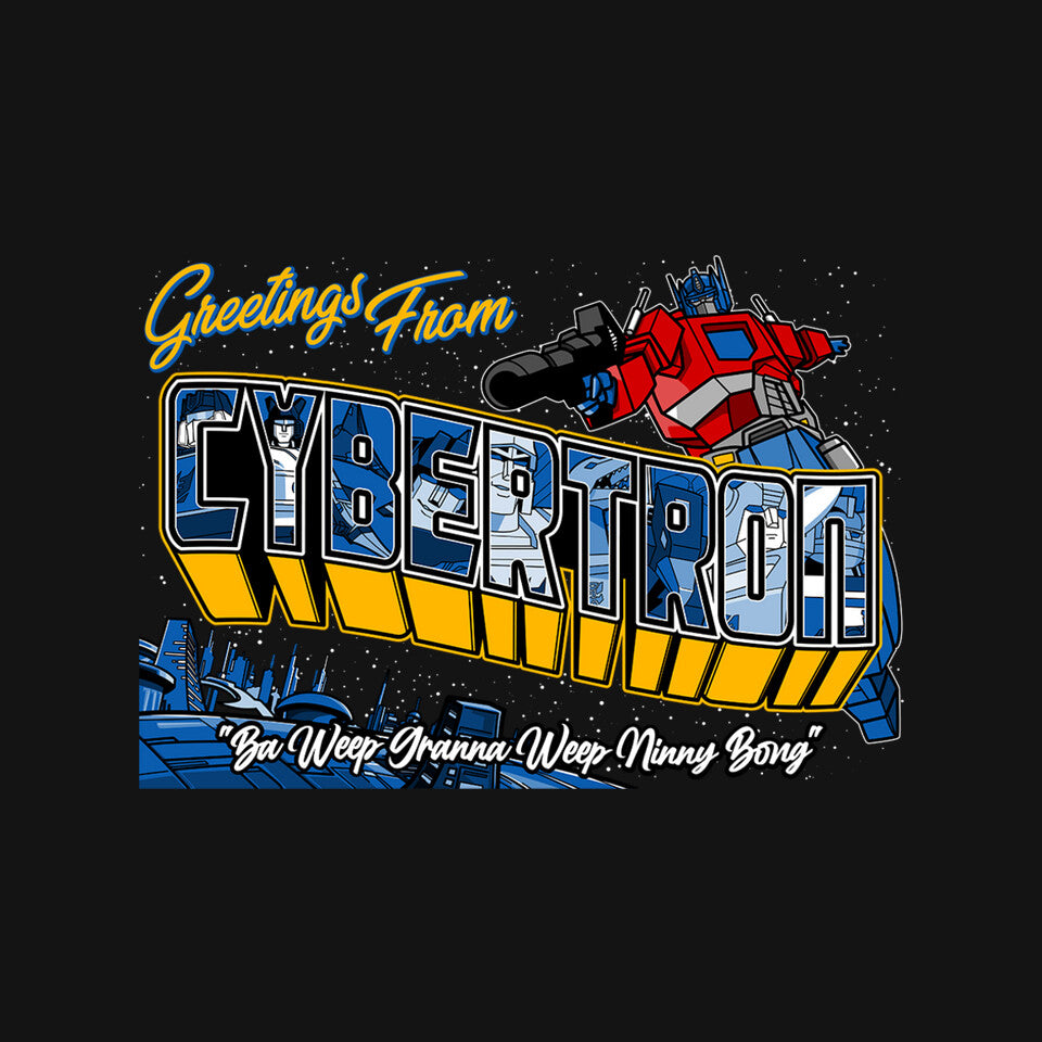 Greetings From Cyberplanet – Sci-Fi Graphic T-Shirt design artwork for black graphic T-shirt