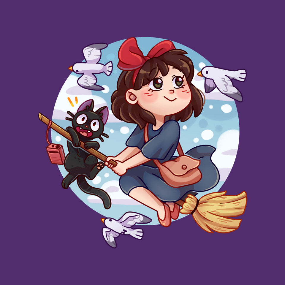 Kiki And Jiji – Cat Graphic T-Shirt design artwork for purple graphic T-shirt