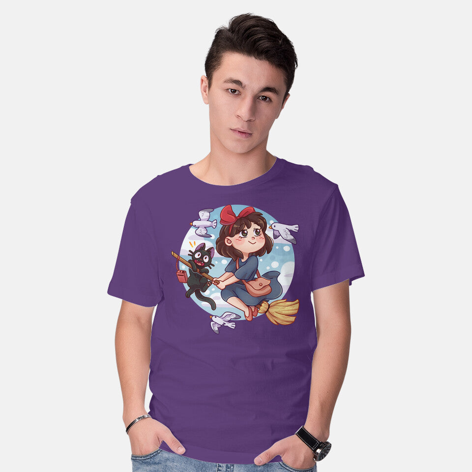 Model wearing purple Kiki And Jiji – Cat Graphic T-Shirt