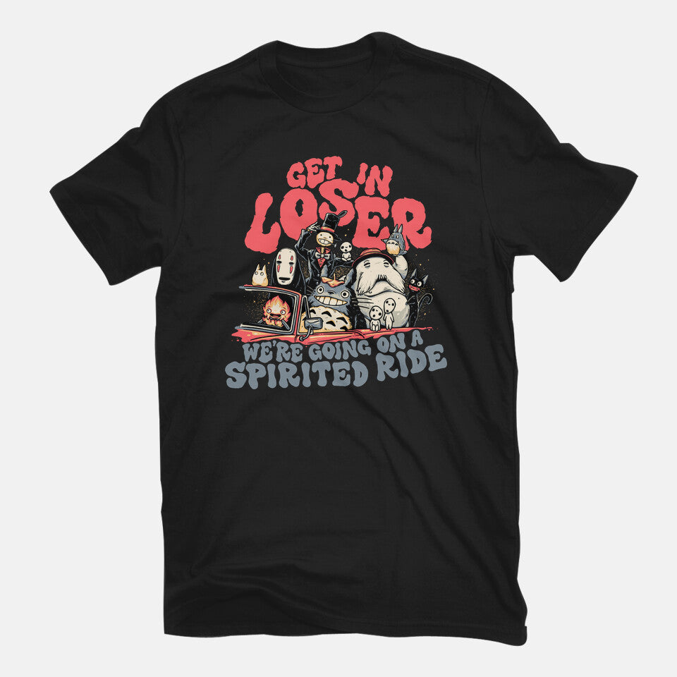 Spirited Ride – Fantasy Graphic T-Shirt in black, flat-lay product view