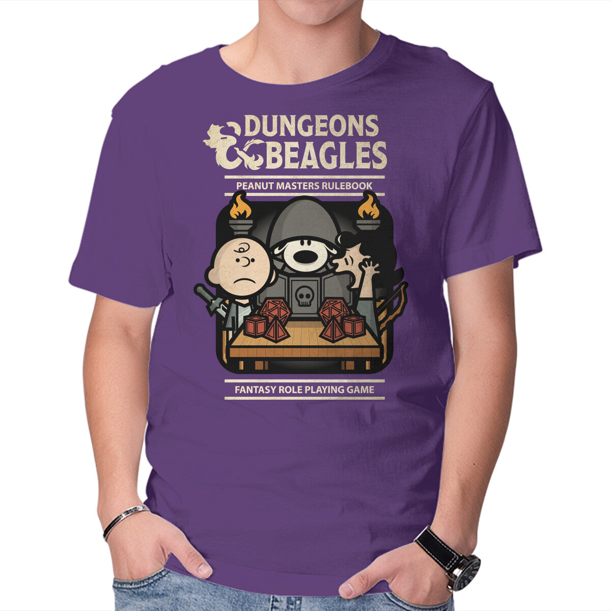 Dungeons and Beagles – Gaming Graphic T-Shirt in purple, product display