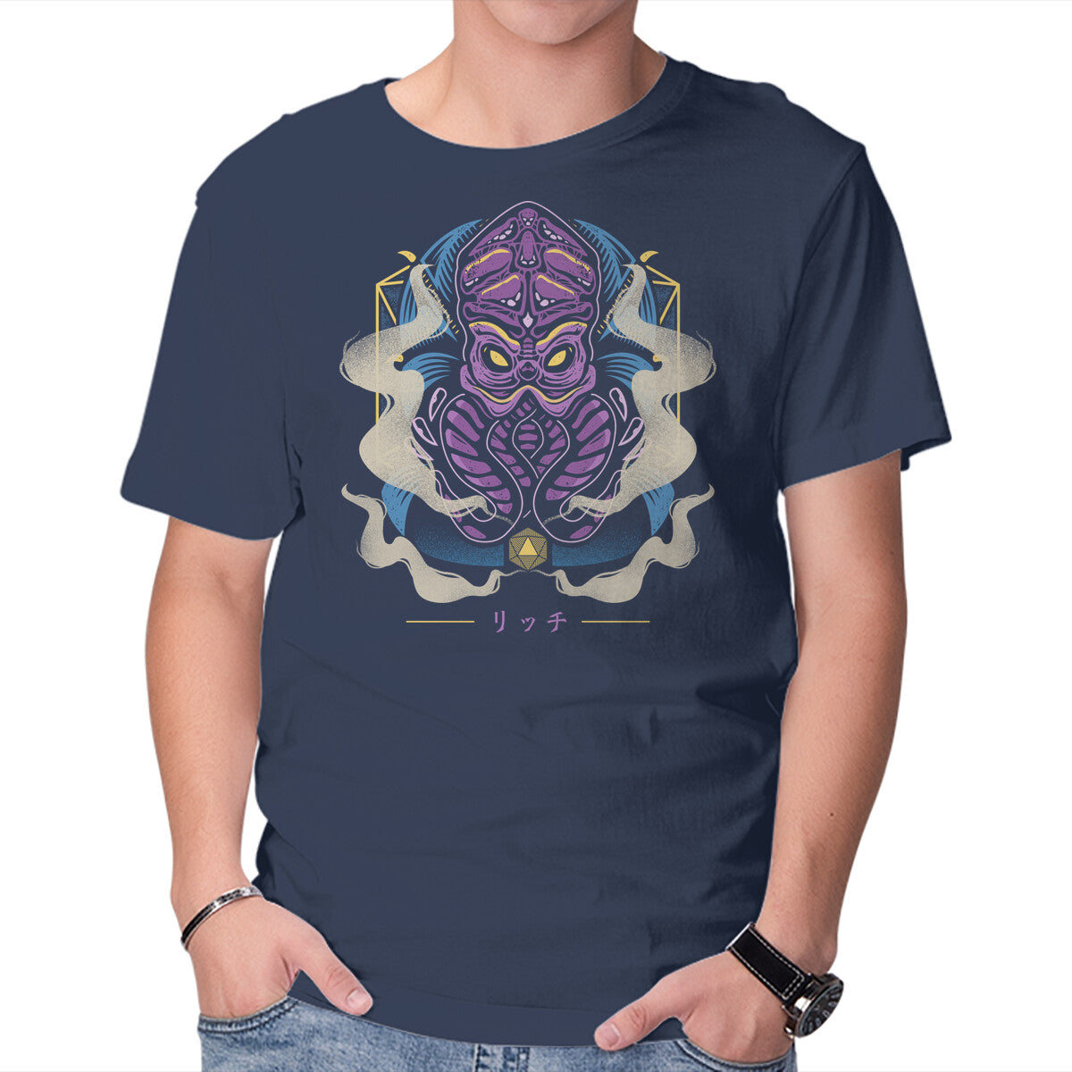 Psionic Aberration – Gaming Graphic T-Shirt in navy, product display