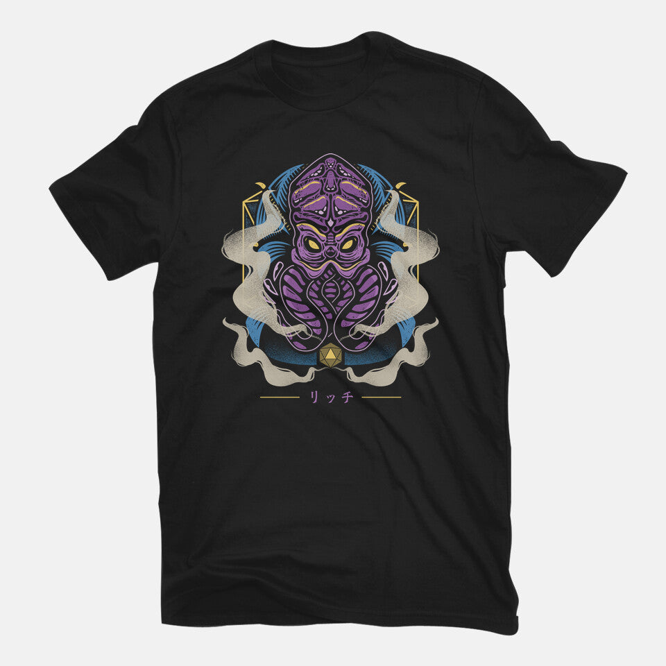 Psionic Aberration – Gaming Graphic T-Shirt in black, flat-lay product view