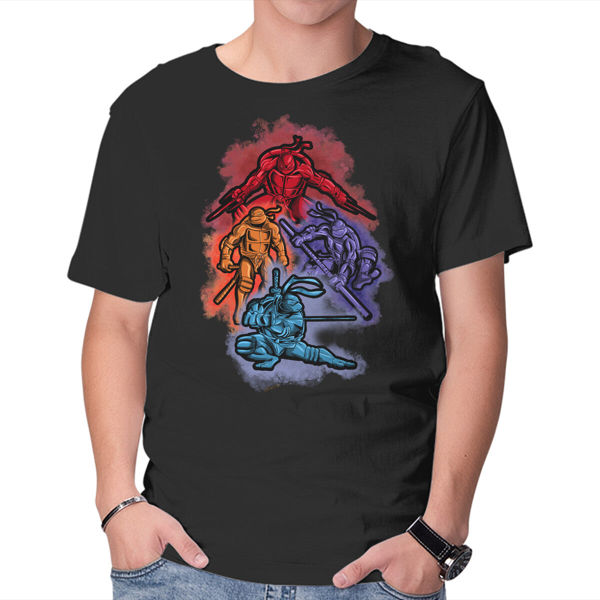 Colorful Turtles Graphic T-Shirt in black, product display