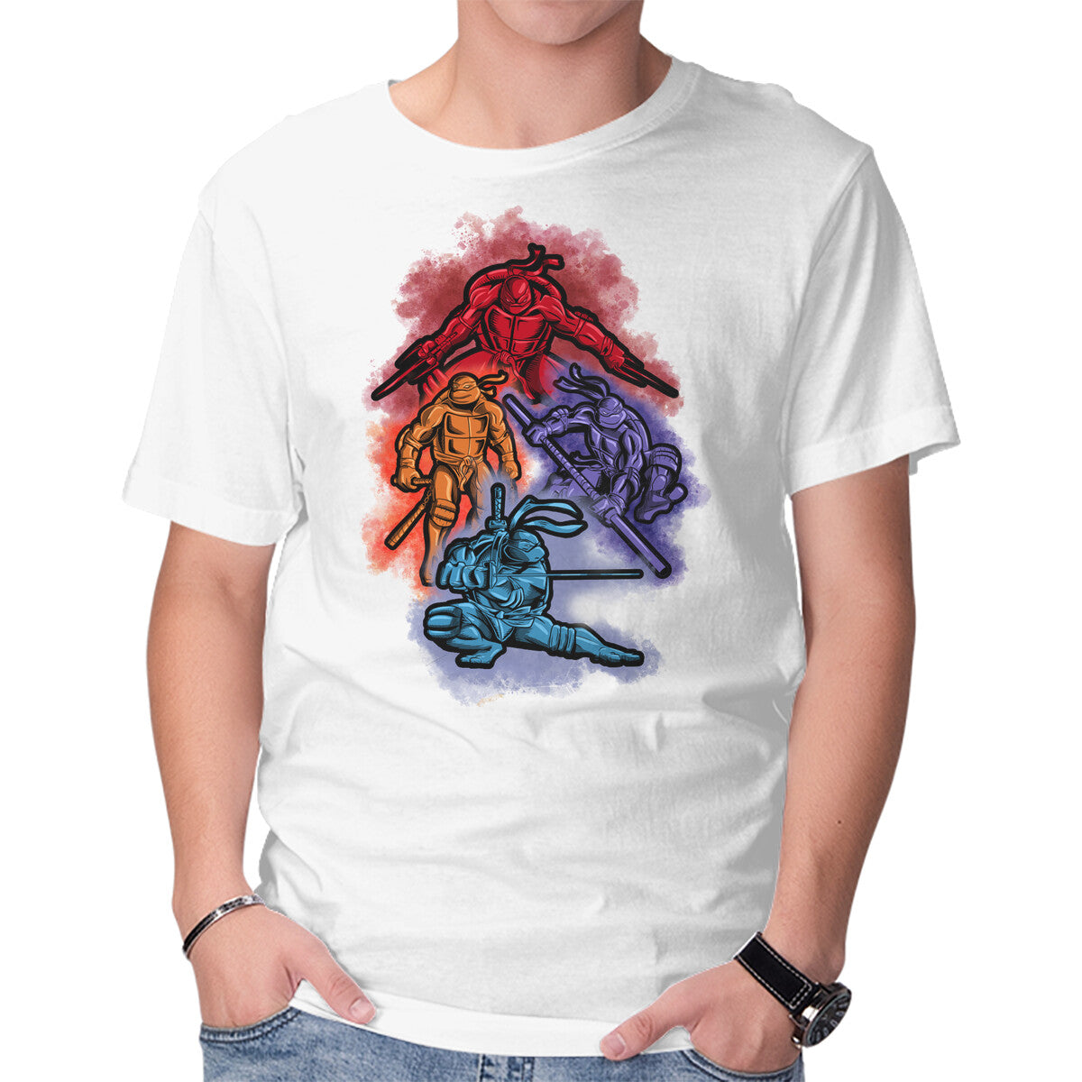 Colorful Turtles Graphic T-Shirt in white, product display