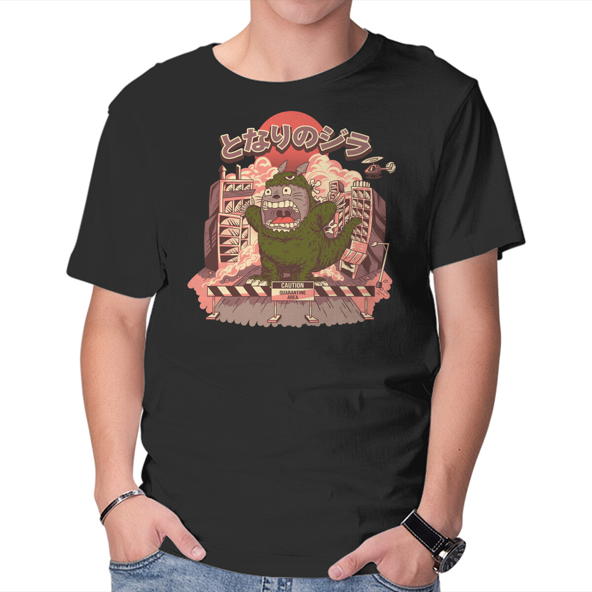 My Neighbor Zilla Kaiju – Anime Graphic T-Shirt in black, product display