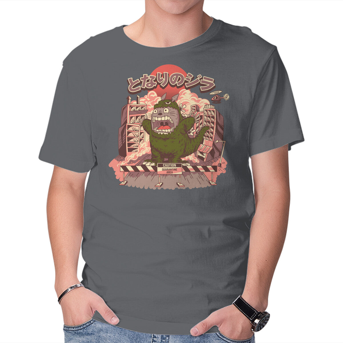My Neighbor Zilla Kaiju – Anime Graphic T-Shirt in charcoal, product display