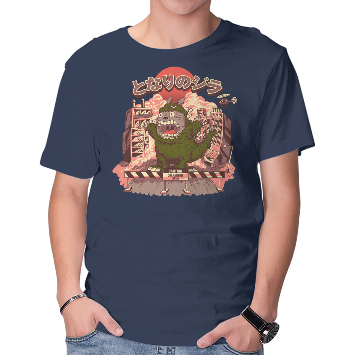 My Neighbor Zilla Kaiju – Anime Graphic T-Shirt in navy, product display