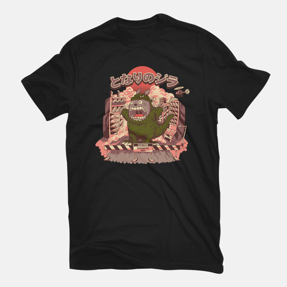 My Neighbor Zilla Kaiju – Anime Graphic T-Shirt in black, flat-lay product view