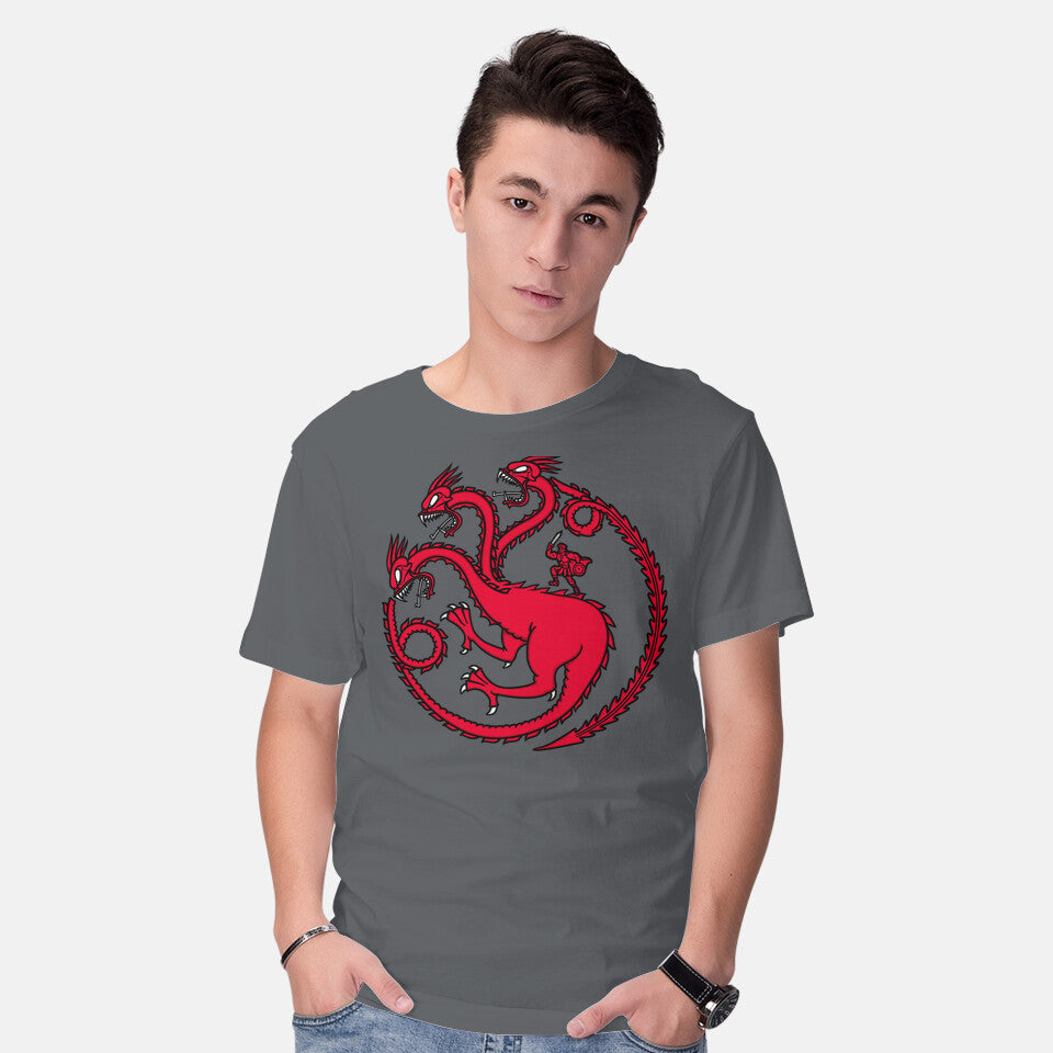 Model wearing charcoal Hydraryen – Fantasy Graphic T-Shirt