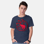 Model wearing navy Hydraryen – Fantasy Graphic T-Shirt