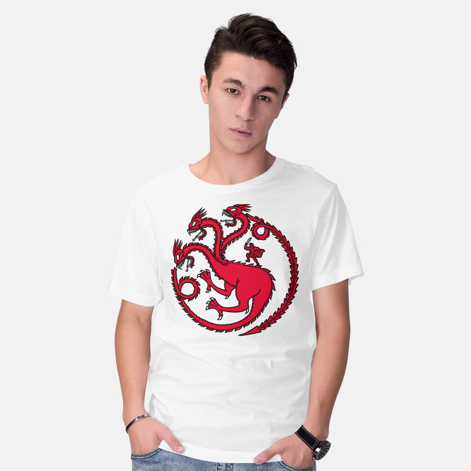 Model wearing white Hydraryen – Fantasy Graphic T-Shirt