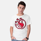 Model wearing white Hydraryen – Fantasy Graphic T-Shirt