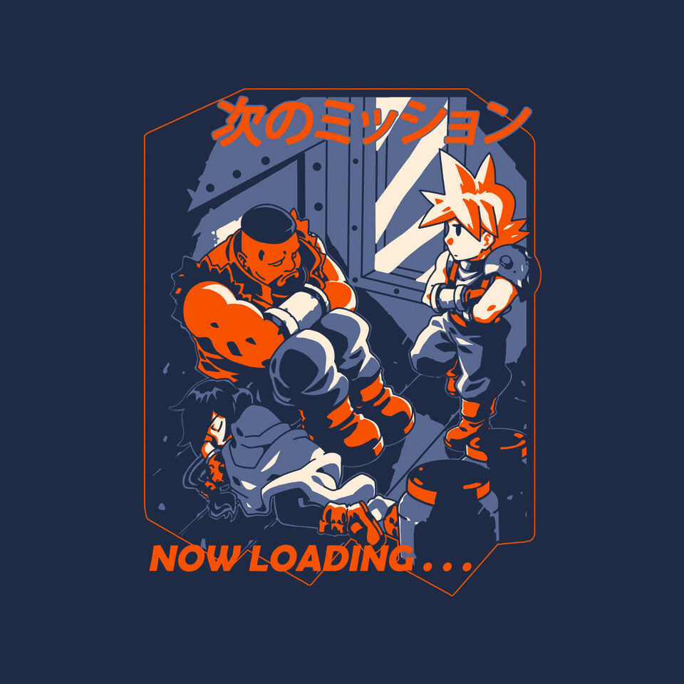 FF7 Next Mission – Gaming Graphic T-Shirt design artwork for navy graphic T-shirt
