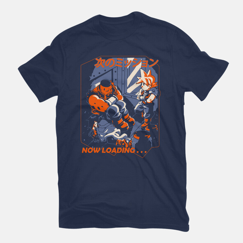 FF7 Next Mission – Gaming Graphic T-Shirt in navy, flat-lay product view