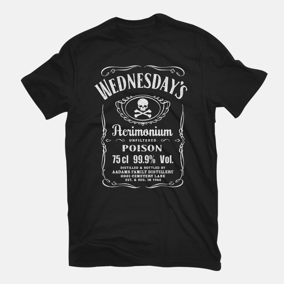 Wednesday's Acrimonium – Fantasy Graphic T-Shirt in black, flat-lay product view