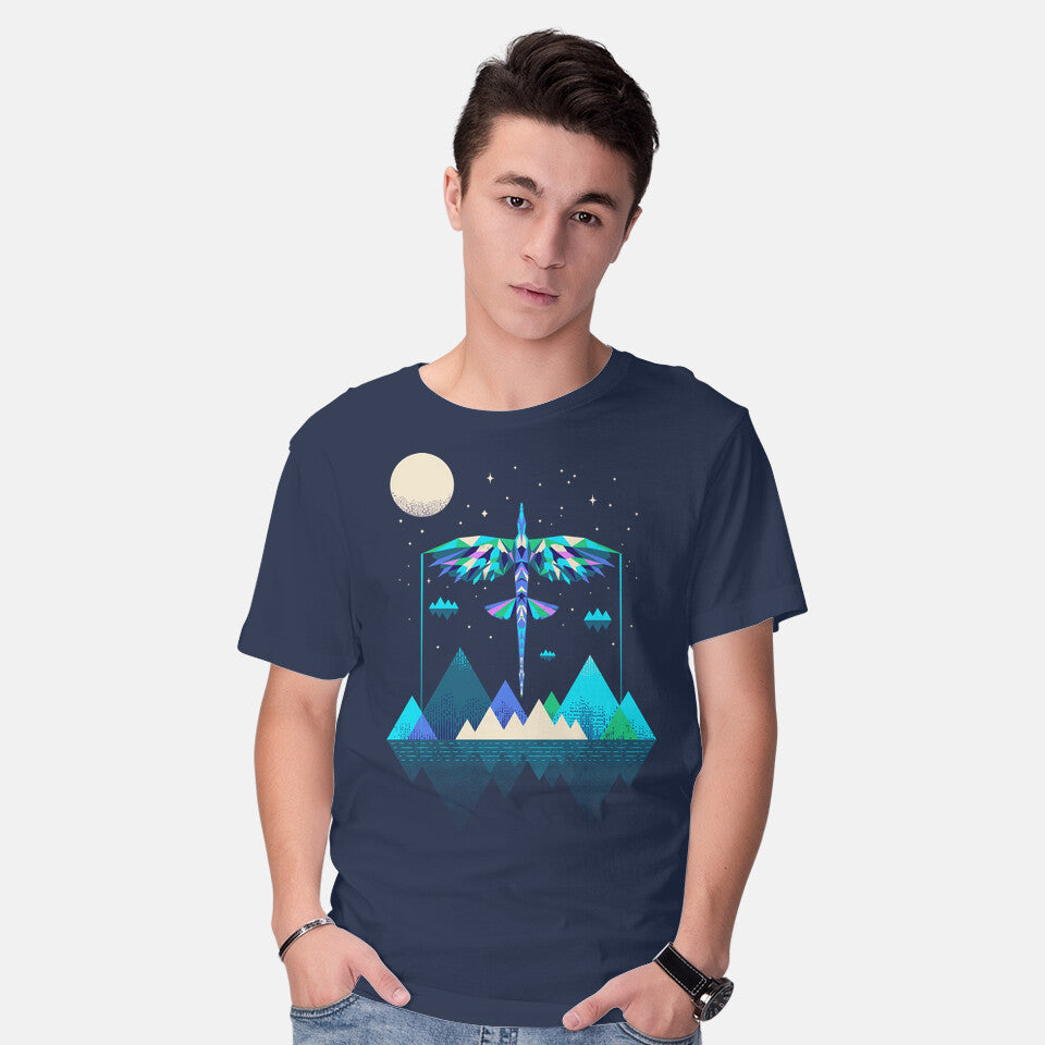 Model wearing navy The Way Of The Wing – Fantasy Graphic T-Shirt