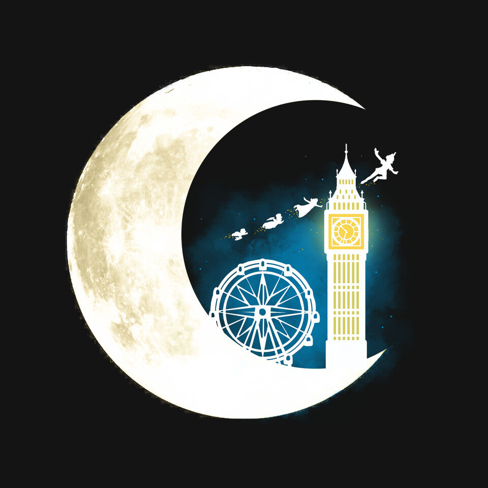 Never Grow Moon – Fantasy Graphic T-Shirt design artwork for black graphic T-shirt