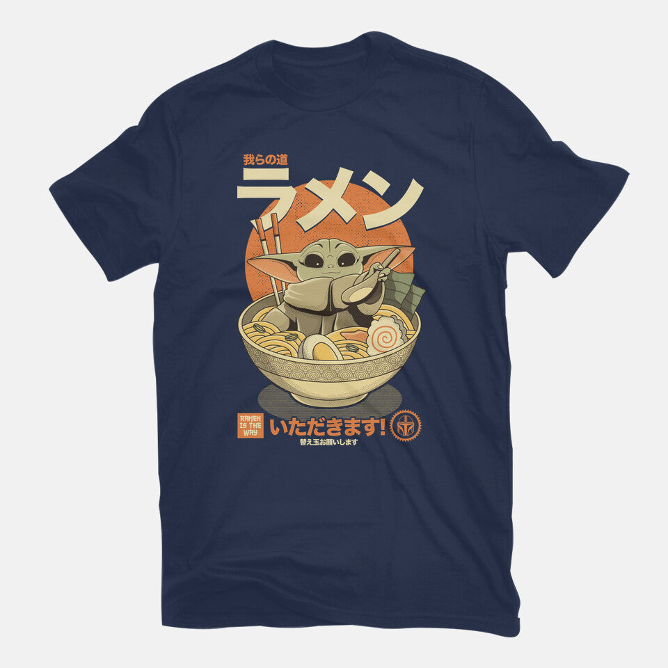 Ramen Is The Way – Sci-Fi Graphic T-Shirt in navy, flat-lay product view