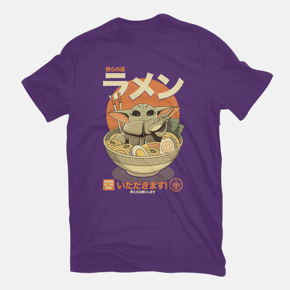 Ramen Is The Way – Sci-Fi Graphic T-Shirt in purple, flat-lay product view