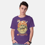 Model wearing purple Ramen Is The Way – Sci-Fi Graphic T-Shirt
