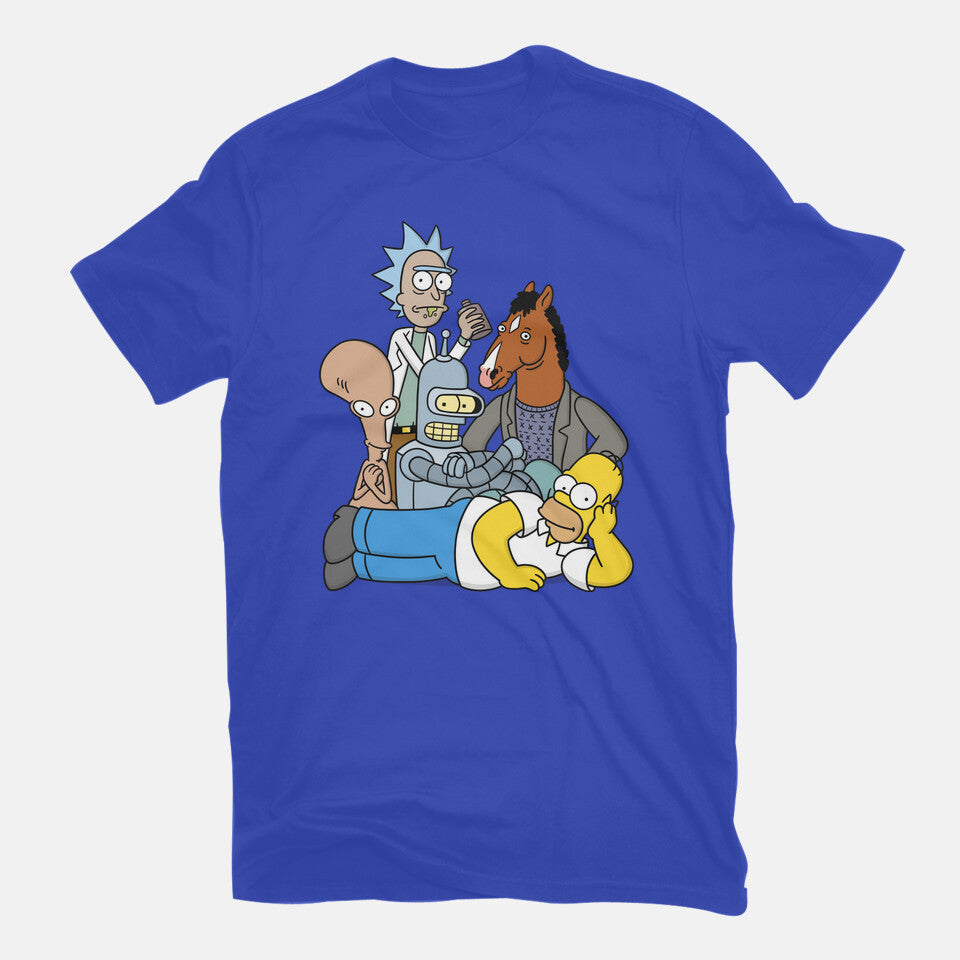 The Breakfast Drinkers – Funny Graphic T-Shirt in royal blue, flat-lay product view