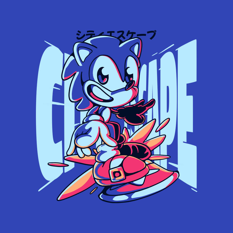 City Escape – Gaming Graphic T-Shirt design artwork for royal blue graphic T-shirt