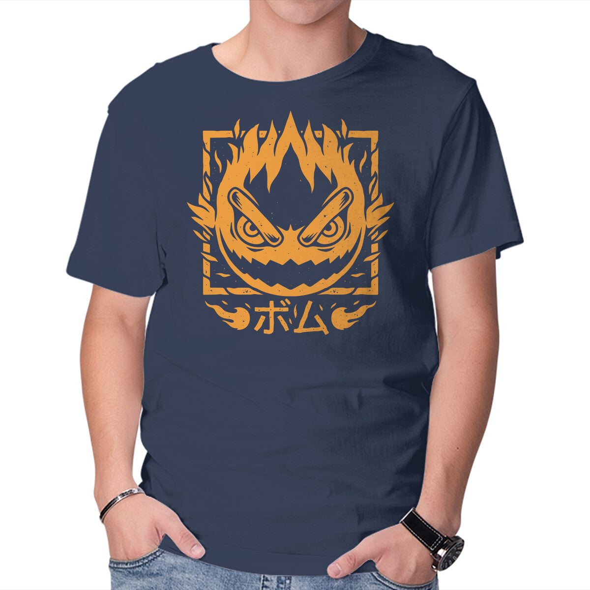 Fireball Bomb – Gaming Graphic T-Shirt in navy, product display