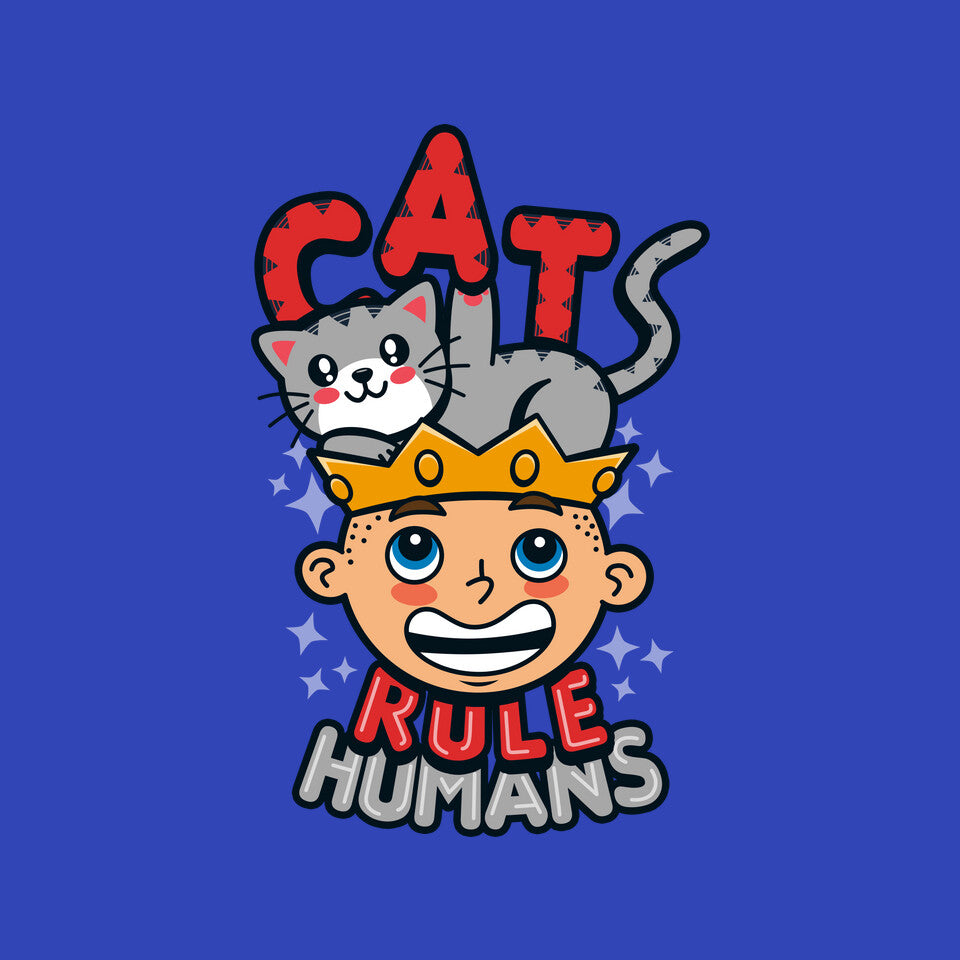 Cats Rule Humans – Cat Graphic T-Shirt design artwork for royal blue graphic T-shirt