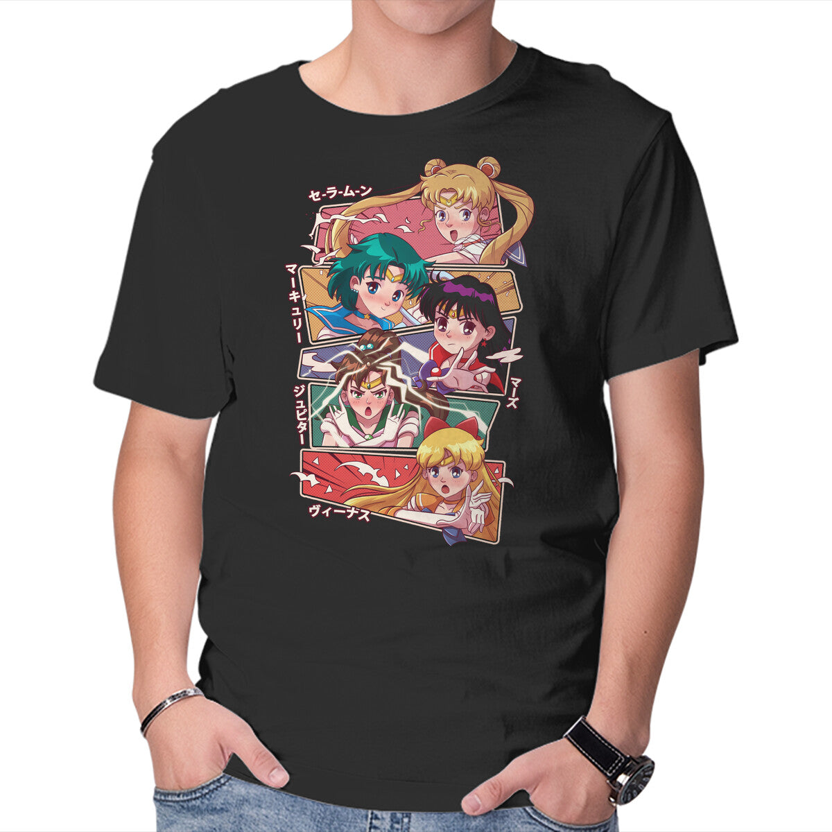 Sailor Group – Anime Graphic T-Shirt in black, product display
