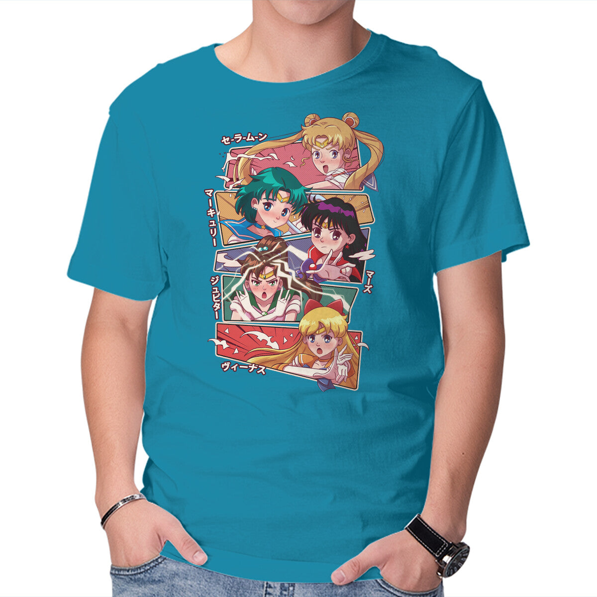 Sailor Group – Anime Graphic T-Shirt in turquoise, product display