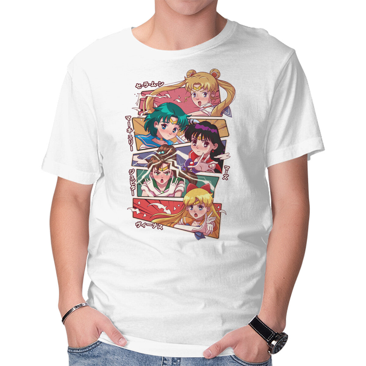 Sailor Group – Anime Graphic T-Shirt in white, product display
