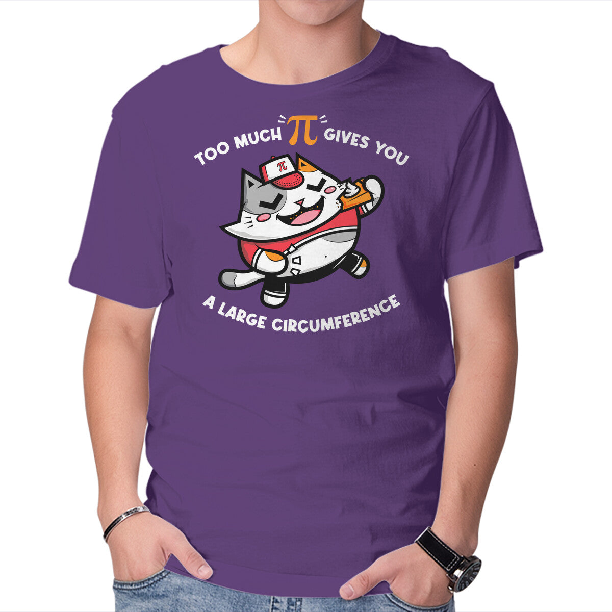 Too Much Pi – Cat Graphic T-Shirt in purple, product display