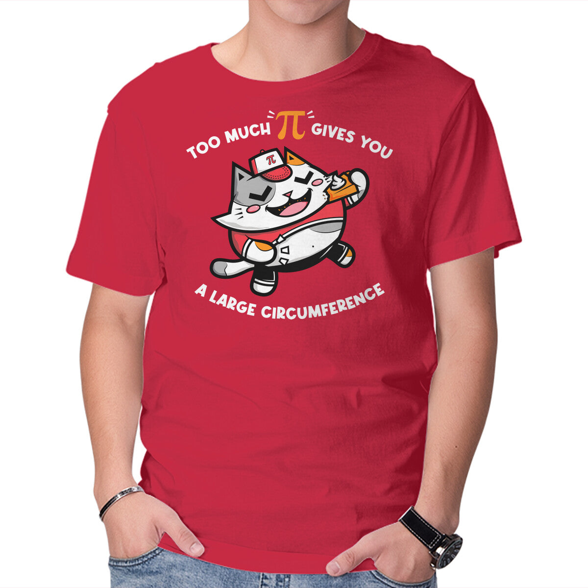 Too Much Pi – Cat Graphic T-Shirt in red, product display