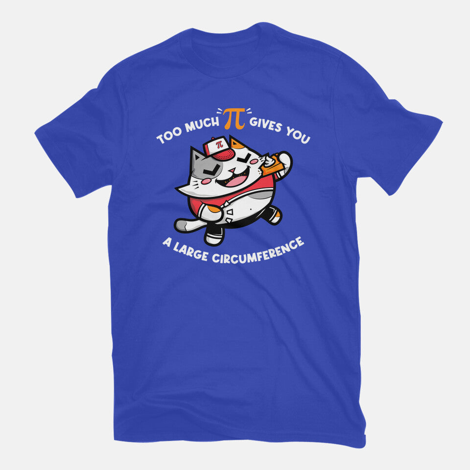 Too Much Pi – Cat Graphic T-Shirt in royal blue, flat-lay product view