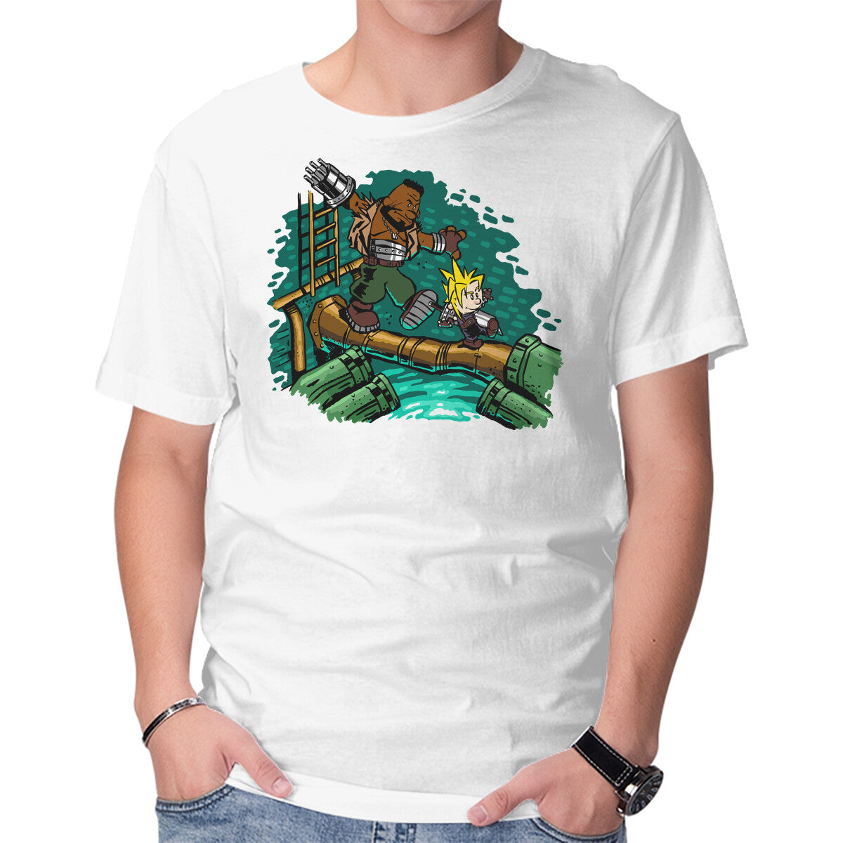 Barret And Cloud – Gaming Graphic T-Shirt in white, product display