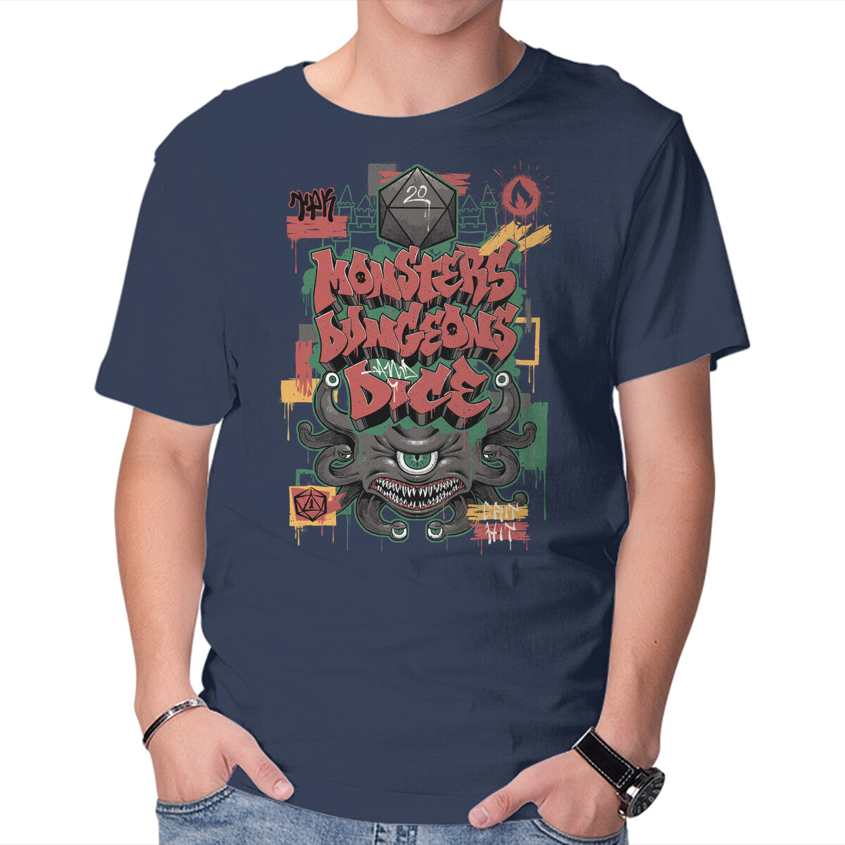 RPG Graffiti – Gaming Graphic T-Shirt in navy, product display