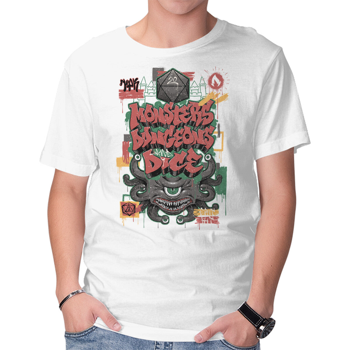 RPG Graffiti – Gaming Graphic T-Shirt in white, product display