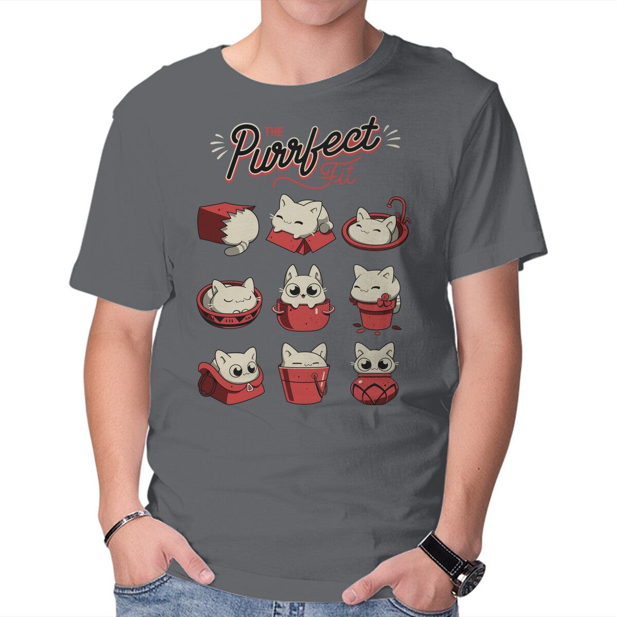 The Purrfect Fit – Cat Graphic T-Shirt in charcoal, product display