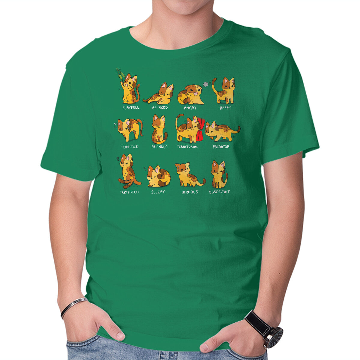 Cat Mood – Cat Graphic T-Shirt in green, product display